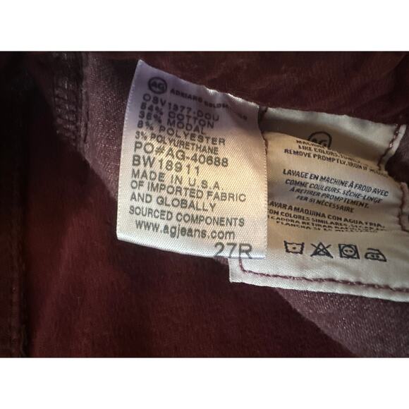 Women 27 AG Adriano Goldschmied The Stevie Slim Straight Ankle Corduroy Red - Picture 7 of 7